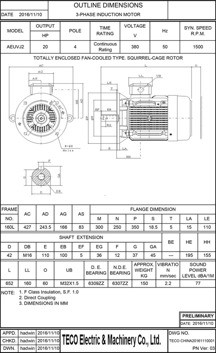 東元15KW 4P 立式節(jié)能電機圖紙